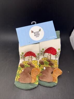 Messy Moose Toddler Slipper Socks Squirrel Mushroom Plush 6-18 Months NWT